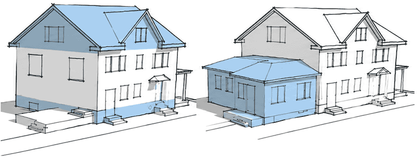 Diagrams of an ADU and a DADU - AADU (Attached ADUs)